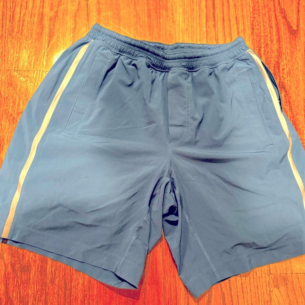 Lululemon blue size L lined shorts with mesh detail and reflective stripe